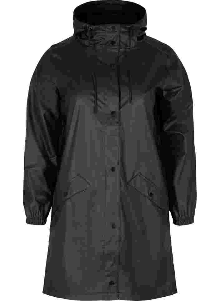 Regenjacke mit Kapuze und Knopfverschluss, Black, Packshot image number 0