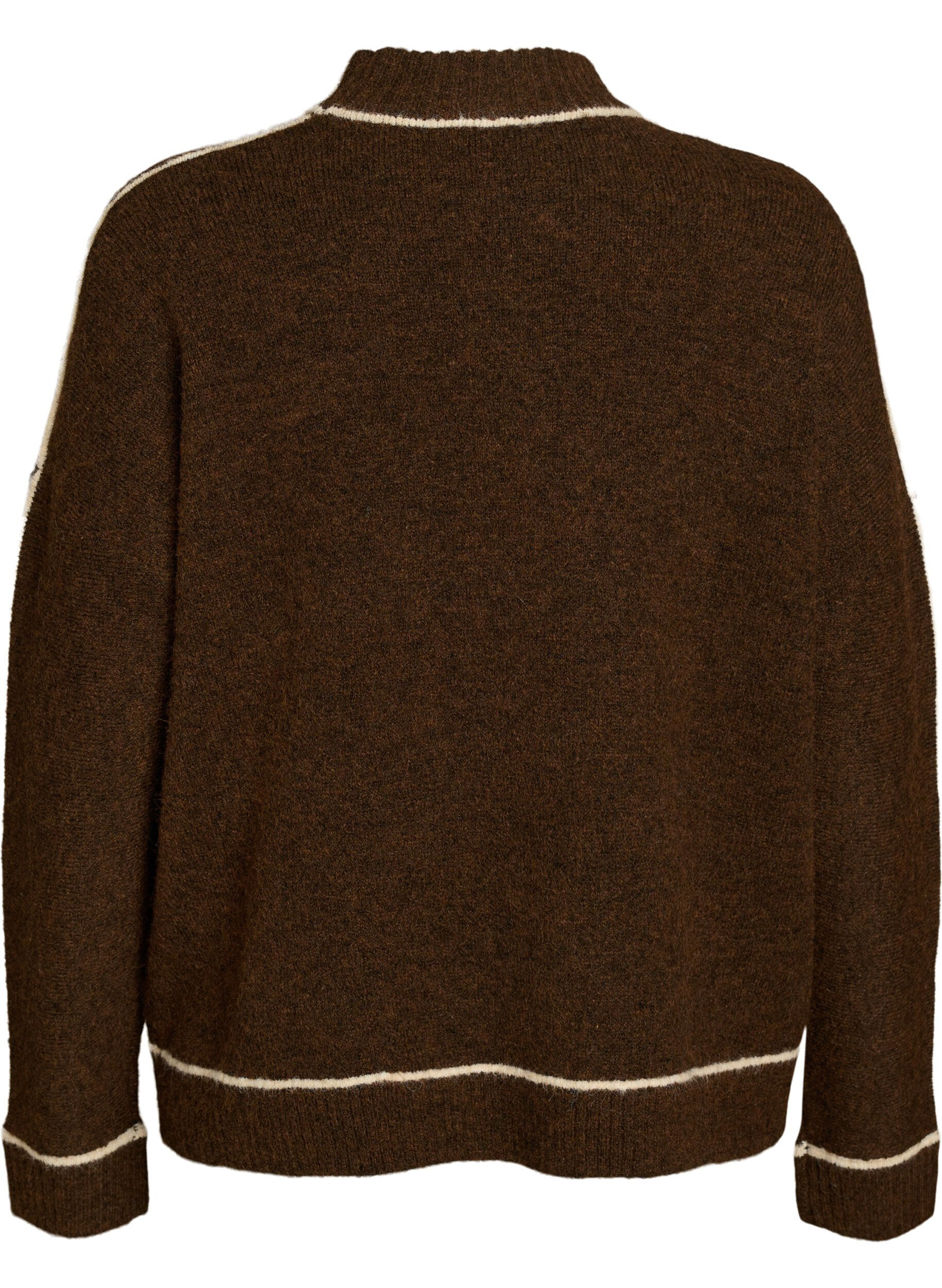 ZizziStrickpullover mit Rollkragen und Kontraststreifen, Braun, Packshot image number 1