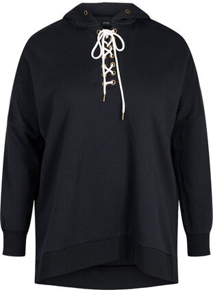 Kapuzensweatshirt mit kontrastvollen Schnüren, Black, Packshot image number 0