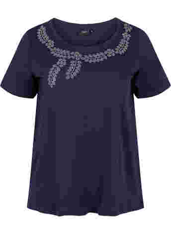 Kurzarm T-Shirt aus Baumwolle mit dekorativen Steinen