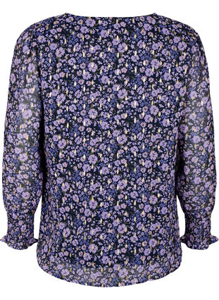 Geblümte Bluse mit langen Ärmeln und V-Ausschnitt, Purple Ditzy Flower, Packshot image number 1