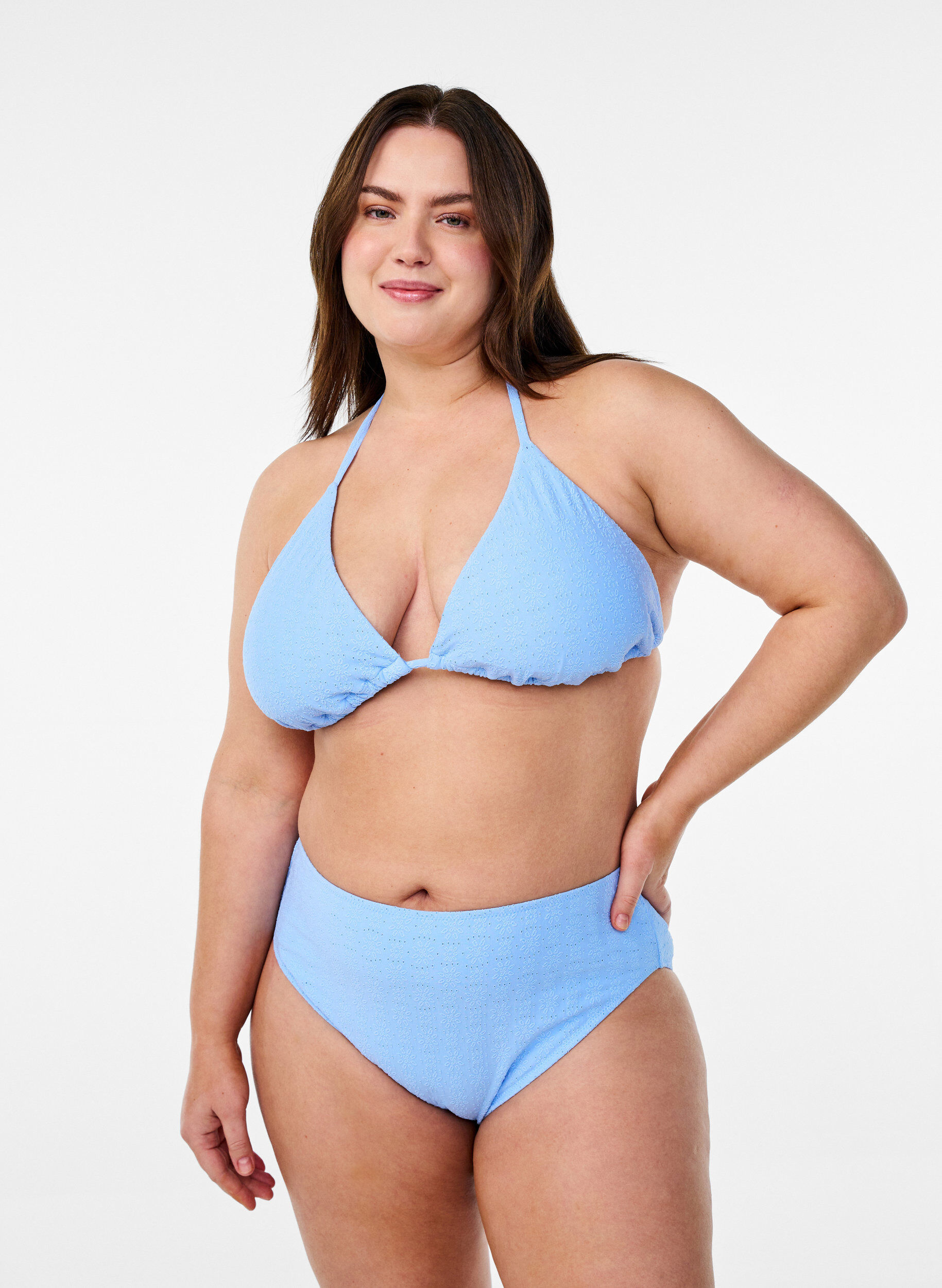 Bikinislip mit Taillenschnitt und Strukturmuster, Blau, Model