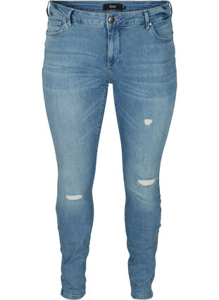 Extra Slim Fit Sanna Jeans mit Schlitzdetails, Light blue denim, Packshot image number 0