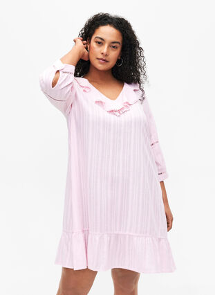 Kleid aus Baumwoll-Viskose-Mix mit 3/4-Ärmeln, Almond Blossom, Model image number 0