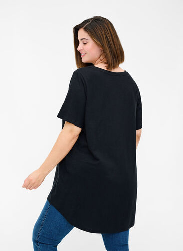 Kurzarm T-Shirt aus Baumwolle, Black, Model image number 1