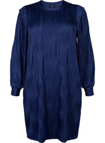 Langärmliges Kleid mit Texturmuster, Maritime Blue, Packshot image number 0