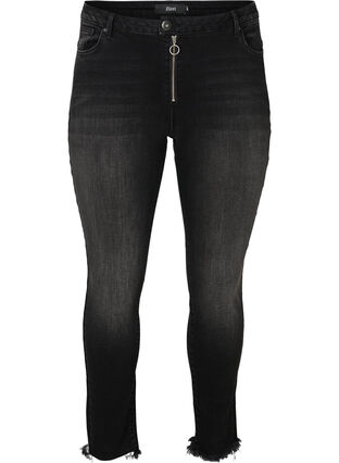 Cropped Nille Jeans mit coolen Fransensäumen, Dark Grey Denim, Packshot image number 0