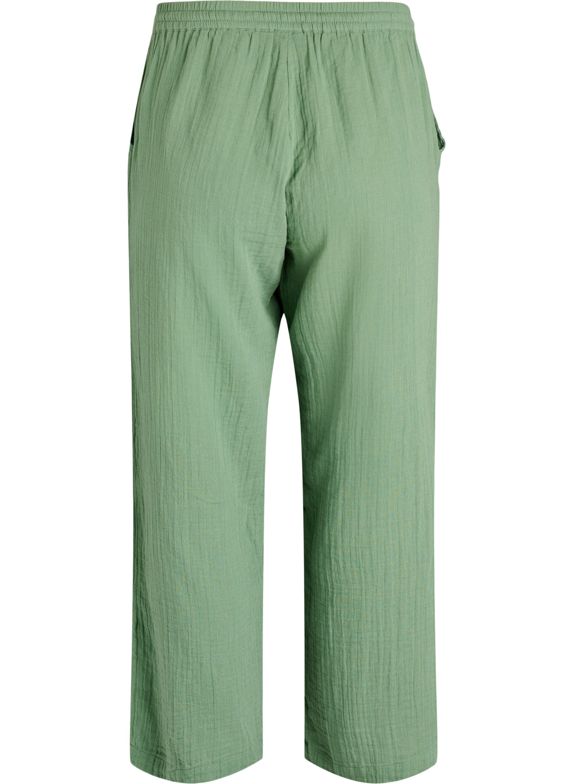 ZizziHoch taillierte Hose aus Baumwoll-Musselin mit weitem Bein, Gr&uuml;n, Packshot image number 1