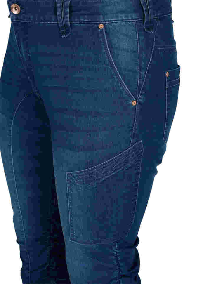 Slim Fit Caprijeans mit Taschen, Dark blue denim, Packshot image number 2