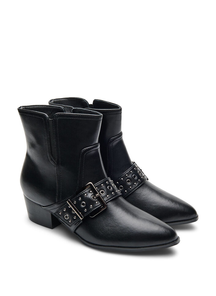 Kn&ouml;chelstiefel aus Leder mit Riemen und Nieten, Schwarz, Packshot image number 1