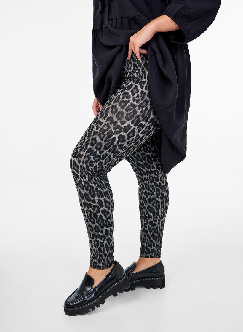 Viskose Leggings mit Leopardendruck, Grau, Model image number 0