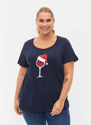 Weihnachts-T-Shirt aus Baumwolle, Navy Blazer Wine, Model image number 0