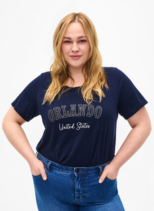 T-Shirt aus Baumwolle mit Textaufdruck, Navy B. Orlando, Model image number 0