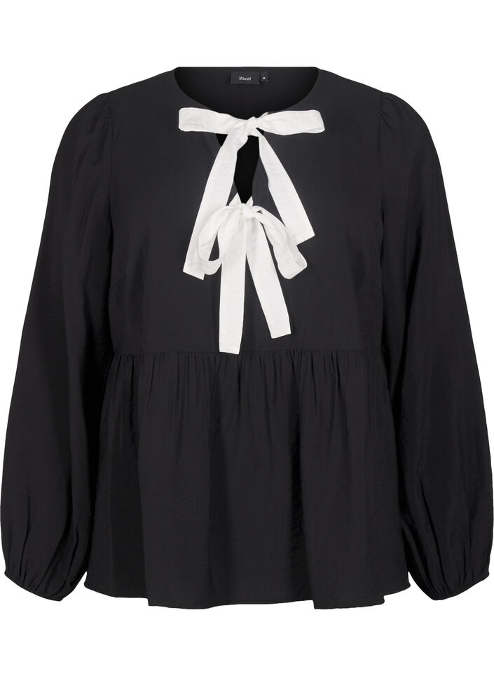 Bluse aus Viskose mit Schleifen und langen Ärmeln, Black White Bow, Packshot image number 0