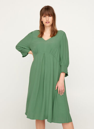 Kleid mit 3/4 Ärmeln aus Viskose, Dark Ivy, Model image number 0