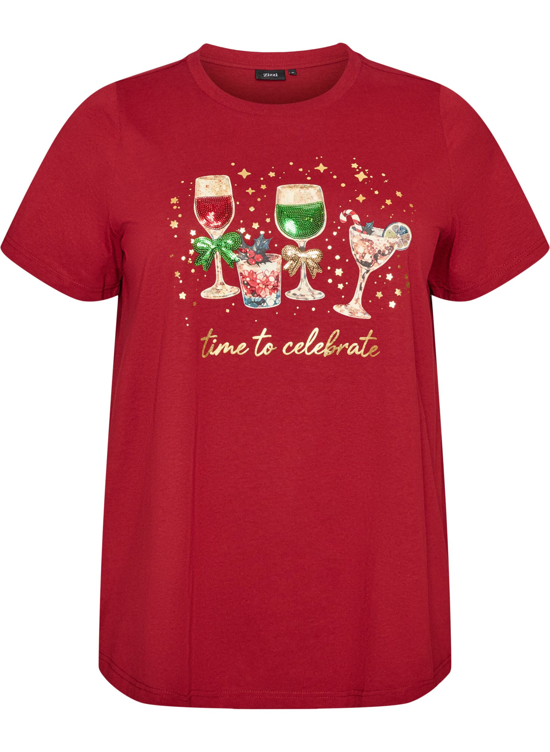 ZizziWeihnachts-T-Shirt aus Bio-Baumwolle, Rot, Packshot image number 0