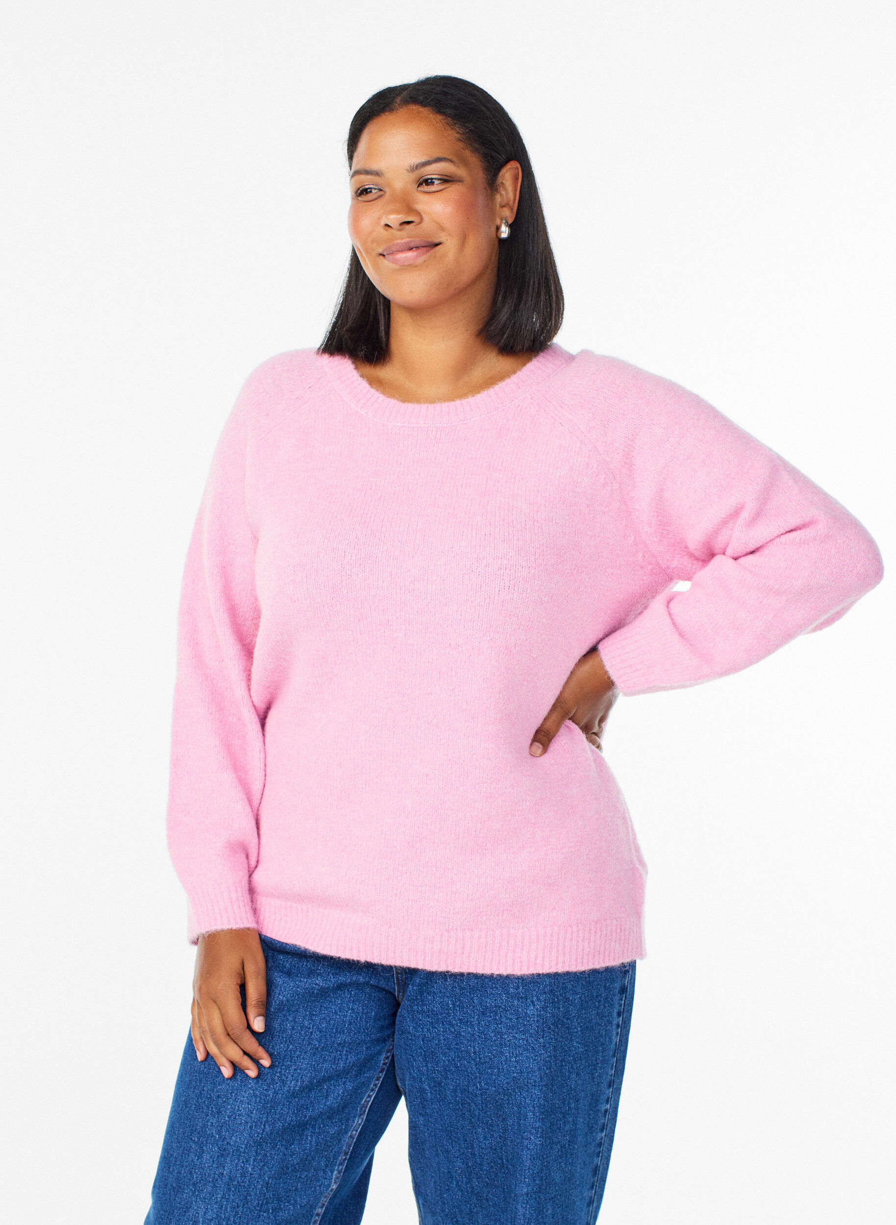 Zizzi Strickbluse mit Raglan&auml;rmeln, Pink, Model image number 0