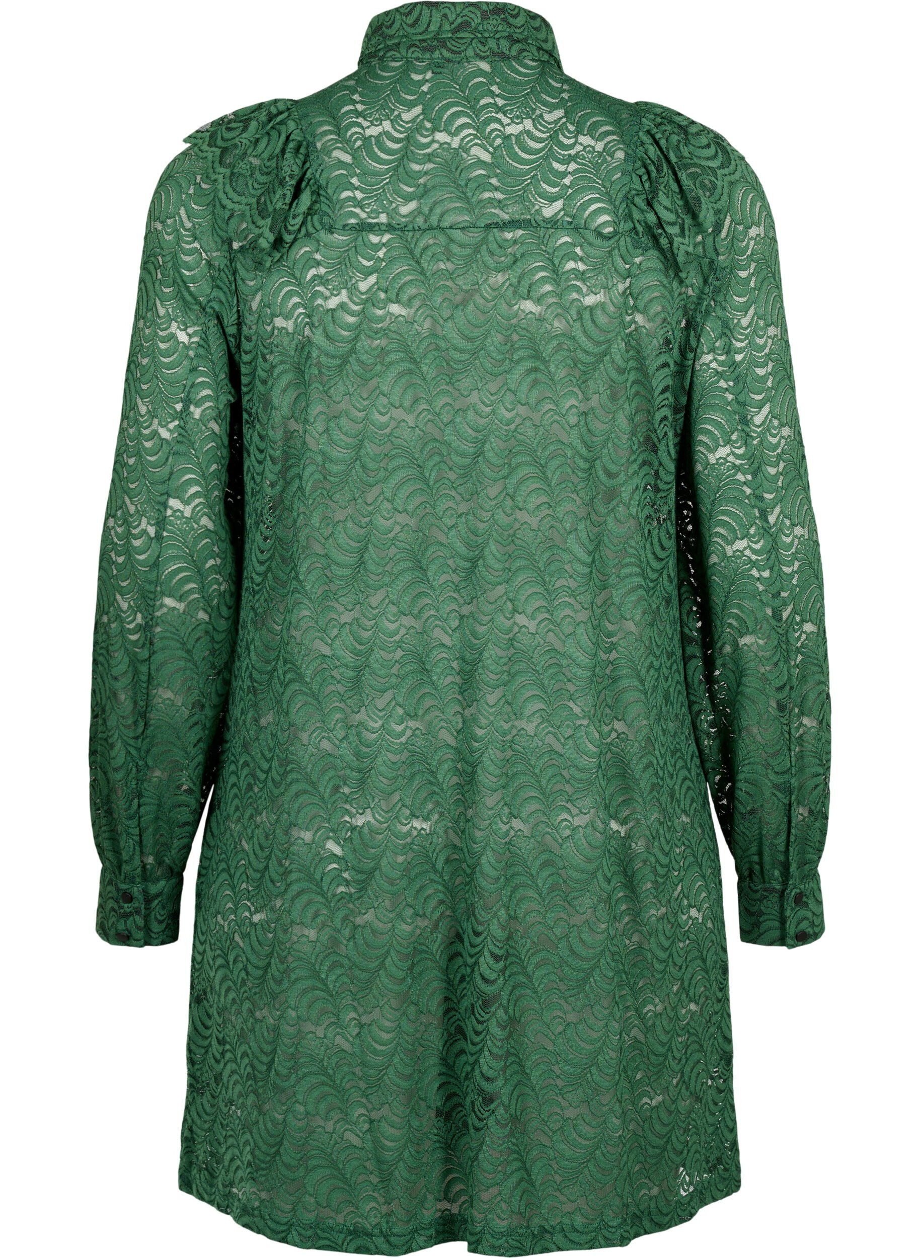 Zizzi Hemdblusenkleid aus Spitze mit R&uuml;schen, Hunter Green, Packshot image number 1