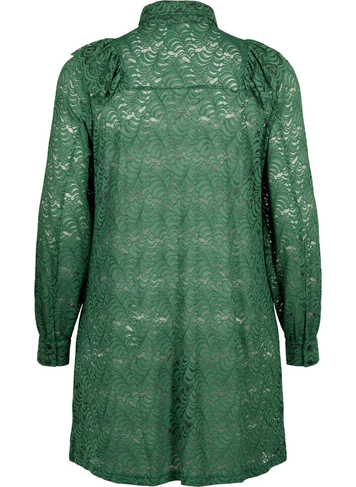 Hemdblusenkleid aus Spitze mit Rüschen, Hunter Green, Packshot image number 1