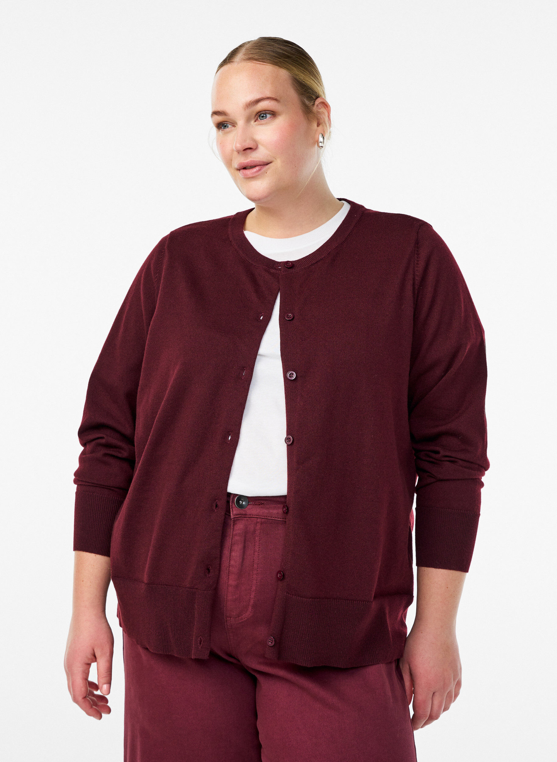 ZizziFeinstrick-Strickjacke mit Rundhalsausschnitt, Rot, Model image number 0