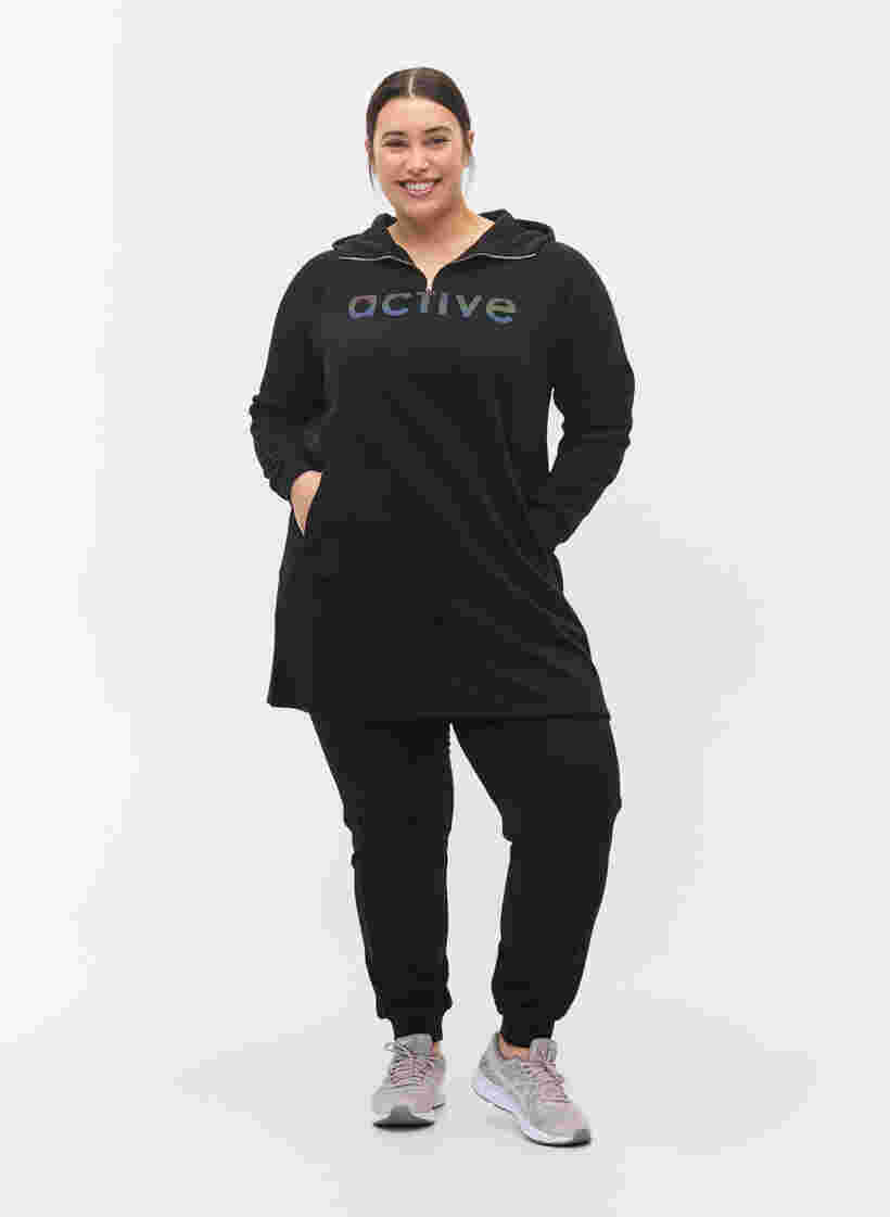 Sweatkleid mit Kapuze und Reißverschluss, Black, Model image number 2