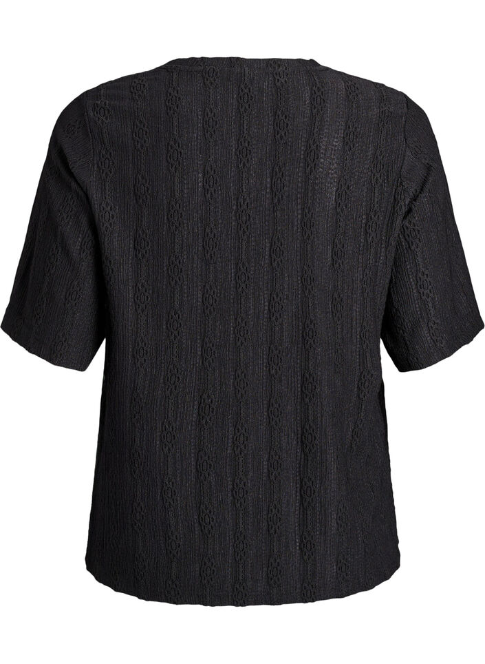 Bluse mit Strukturmuster und kurzen Ärmeln, Schwarz, Packshot image number 1