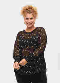 Transparentes Hemd mit Lurex-Muster, Black, Model