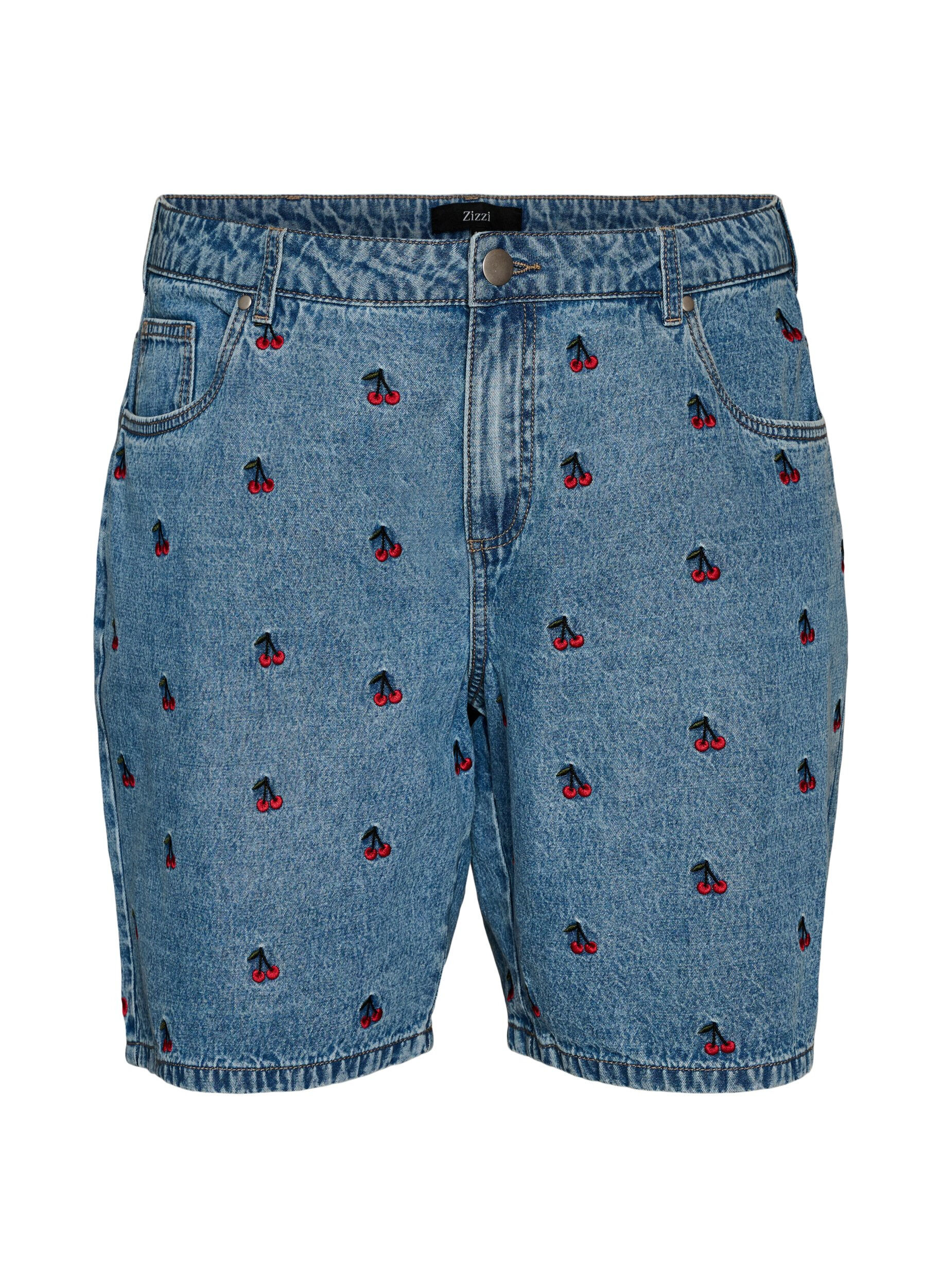 Zizzi Bestickte Denimshorts, Blau, Packshot image number 0