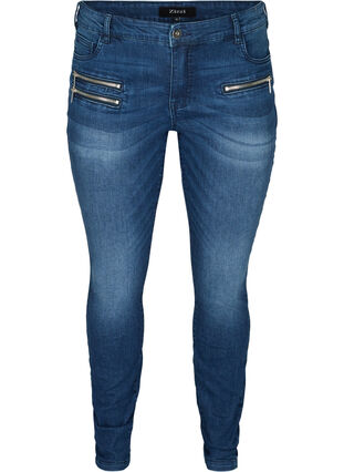 Sanna Jeans mit Reißverschlussdetails, Blue denim, Packshot image number 0