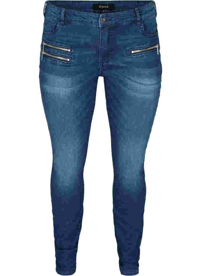 Sanna Jeans mit Reißverschlussdetails, Blue denim, Packshot image number 0