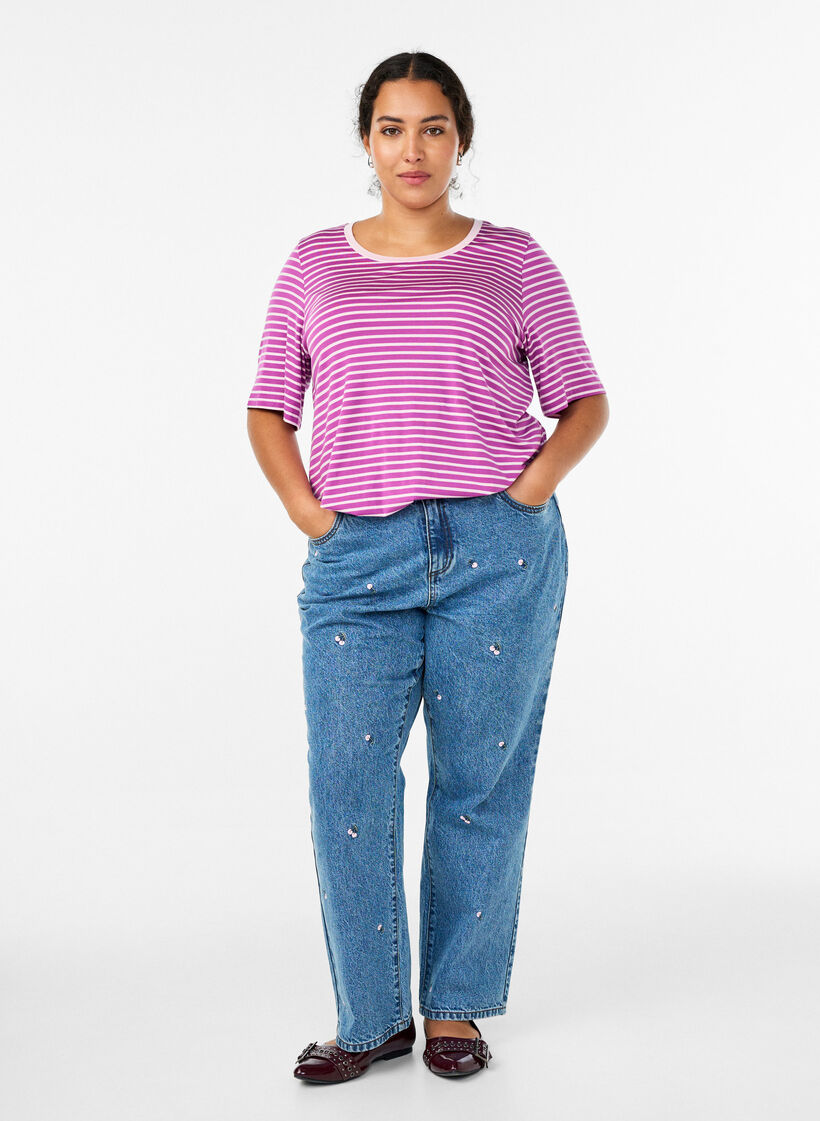 T-Shirt mit TENCEL&trade; Lyocell und Streifen, Lila, Model image number 1