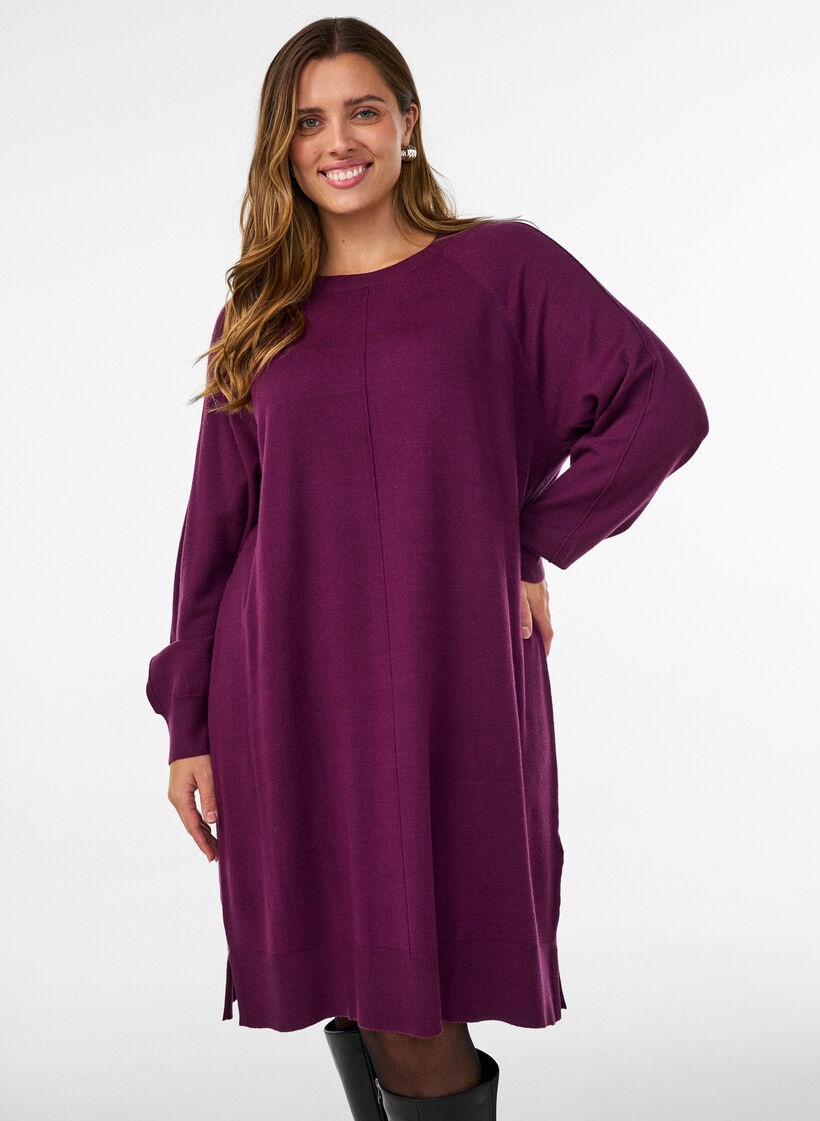 Strickkleid mit Raglan&auml;rmeln und Mittelnaht, Rot, Model image number 0