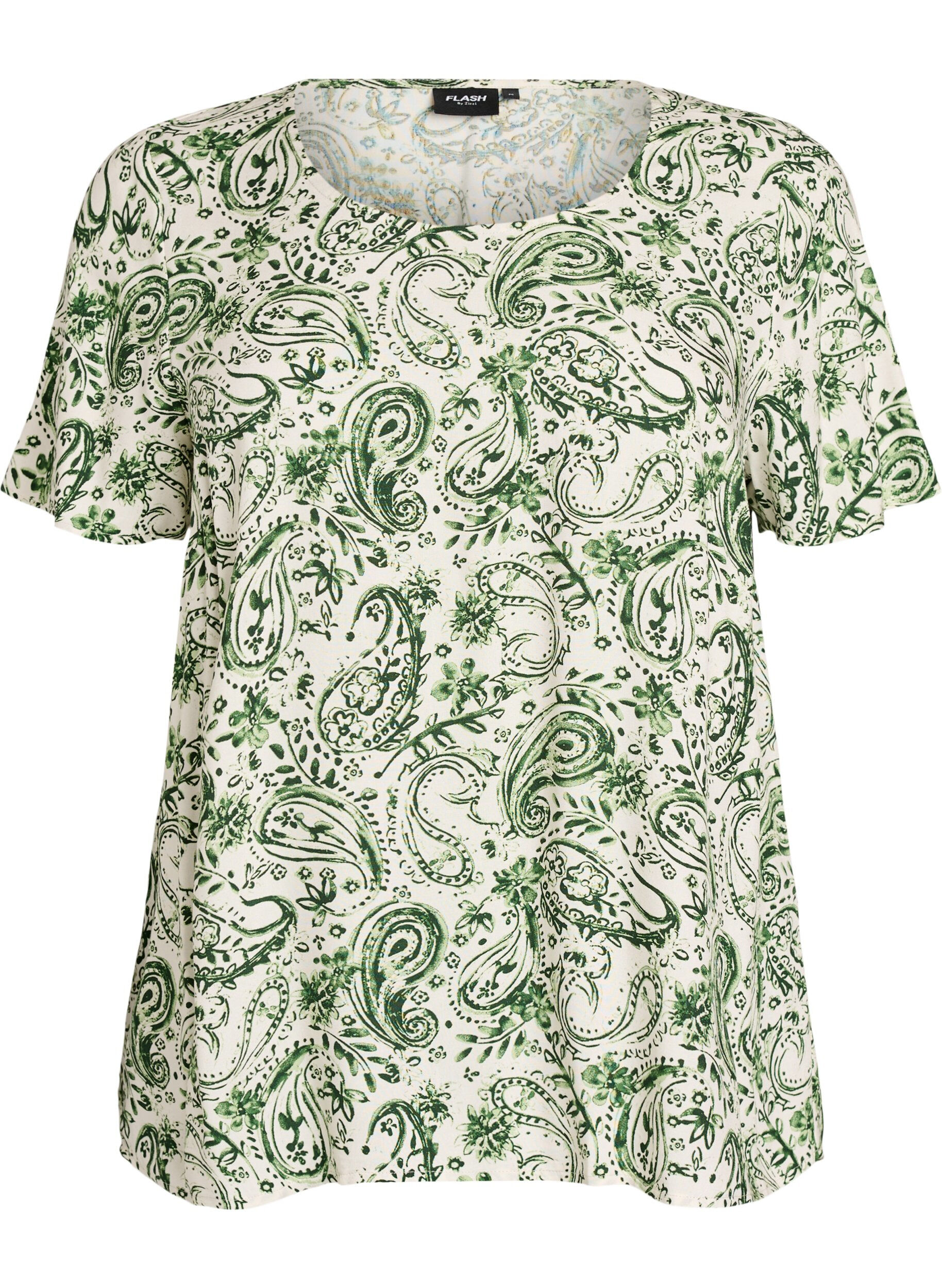FLASH - Kurz&auml;rmelige Bluse aus Viskose mit Print