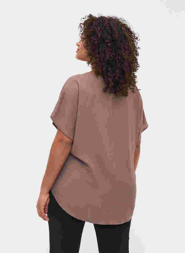 Bluse mit kurzen Ärmeln und Rundhalsausschnitt, Deep Taupe, Model image number 1