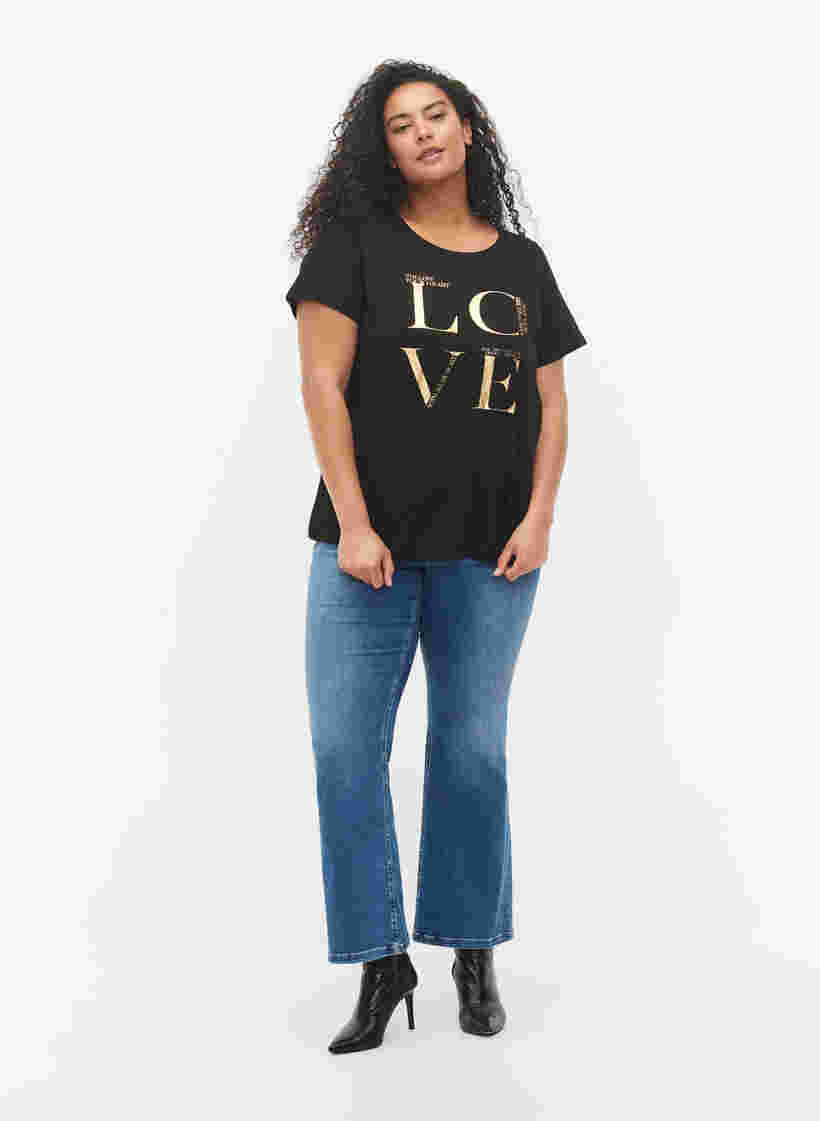 Kurzärmeliges Baumwoll-T-Shirt mit Print, Black Love, Model image number 3