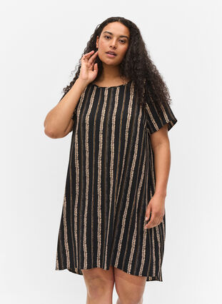 Bedrucktes Kleid mit kurzen Ärmeln, Graphic Stripe, Model image number 0