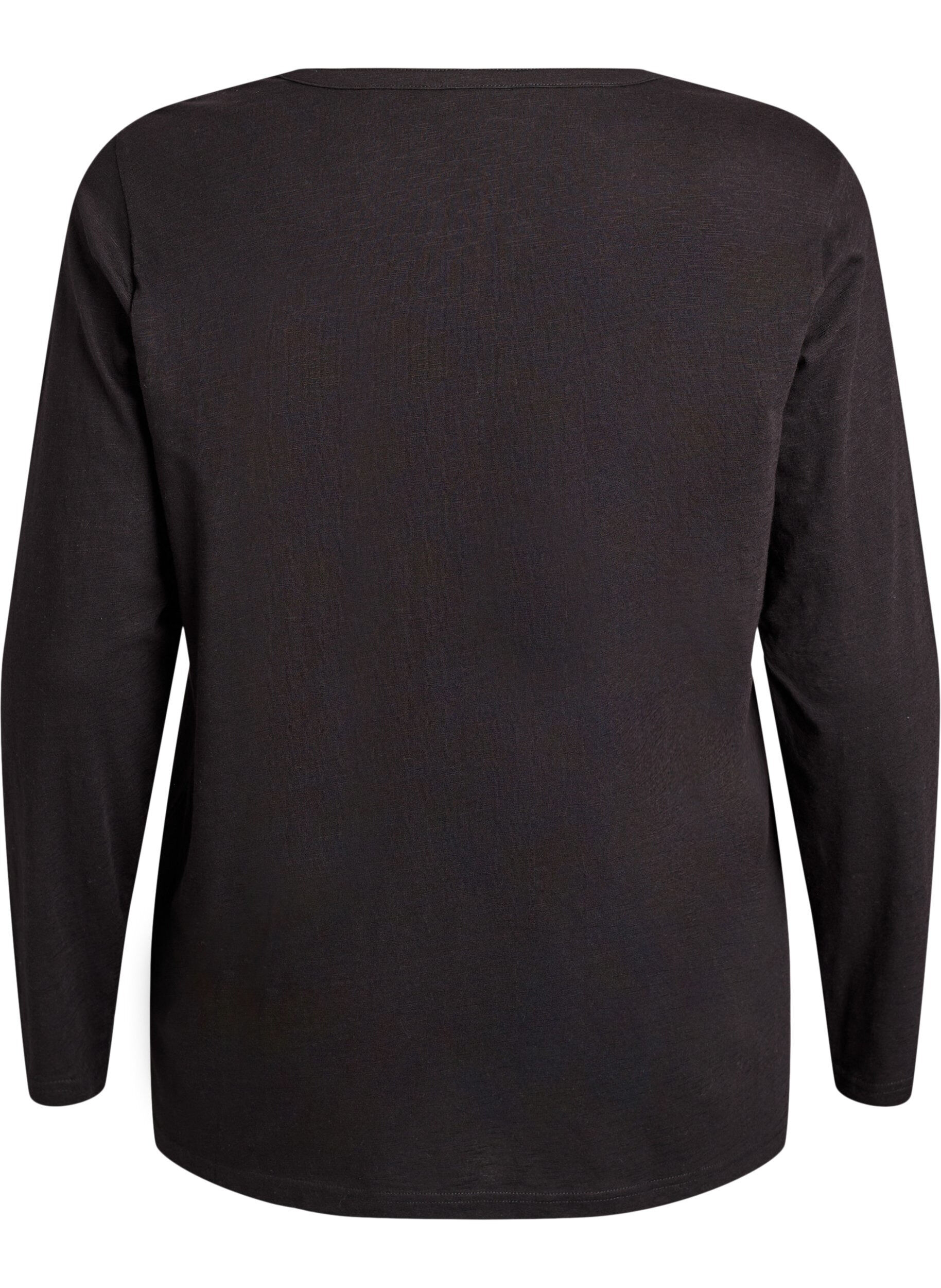 Zizzi Langarmshirt mit V-Ausschnitt und Kn&ouml;pfen, Schwarz, Packshot image number 1
