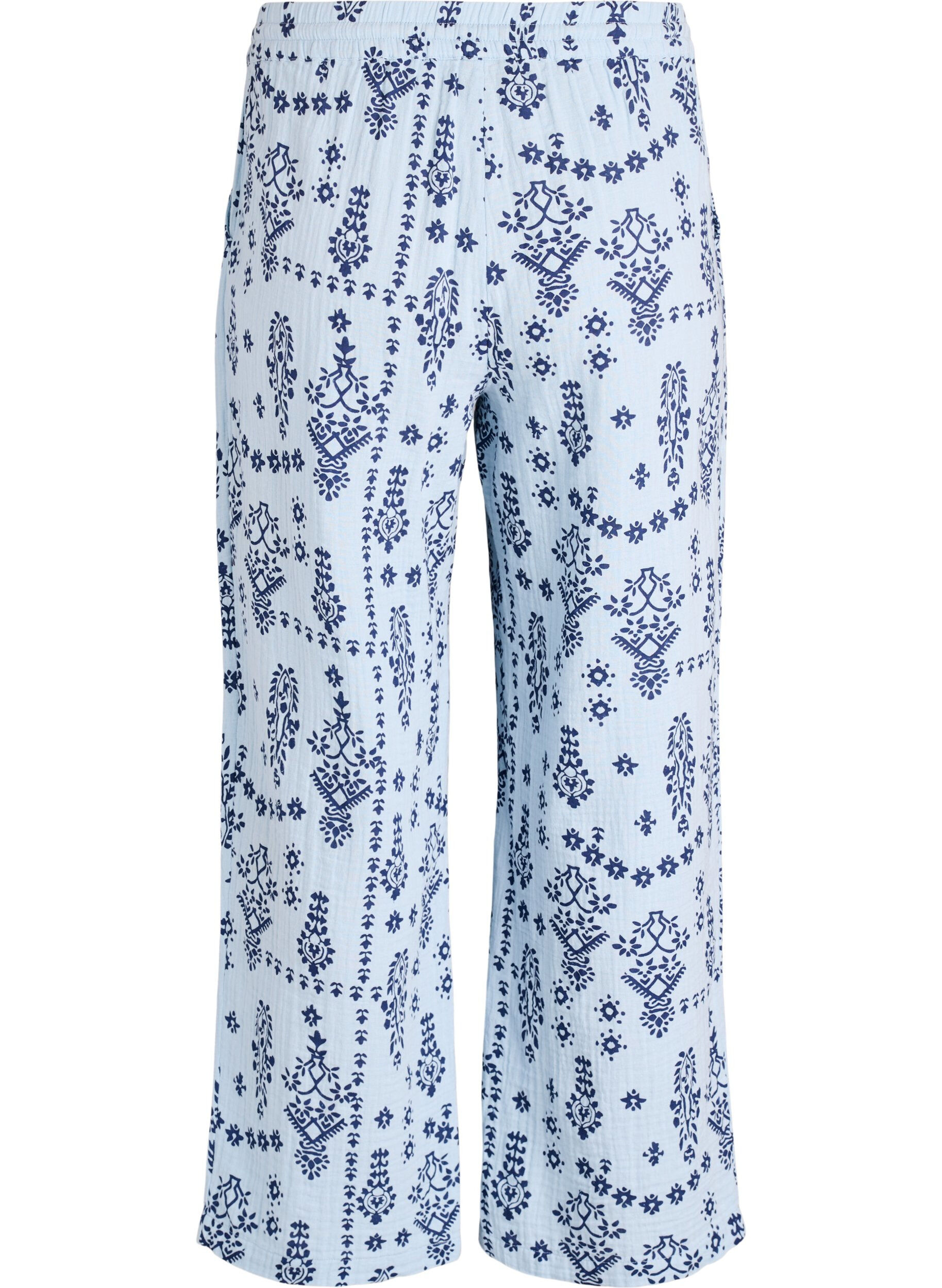 Zizzi Lockere Hose aus Baumwollmusselin mit Punkten, Blau, Packshot image number 1