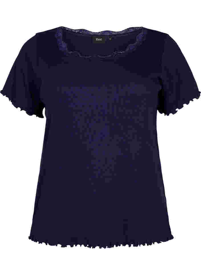 Kurzarm Nachthemd mit Spitzenbesatz, Peacoat, Packshot image number 0