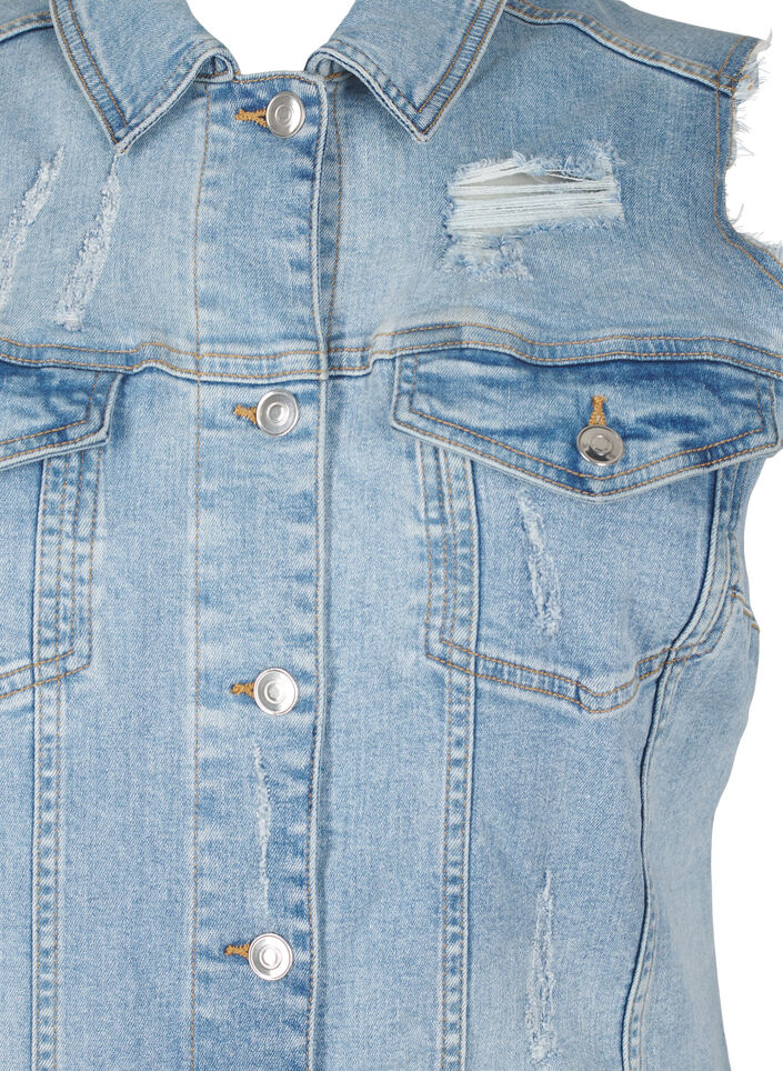 Ärmelloses Jeanskleid mit Schnittkantendetails, Light Blue Denim, Packshot image number 2