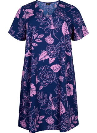 FLASH – Kleid mit V-Ausschnitt und Blumendruck, Medieval Blue Flower, Packshot image number 0