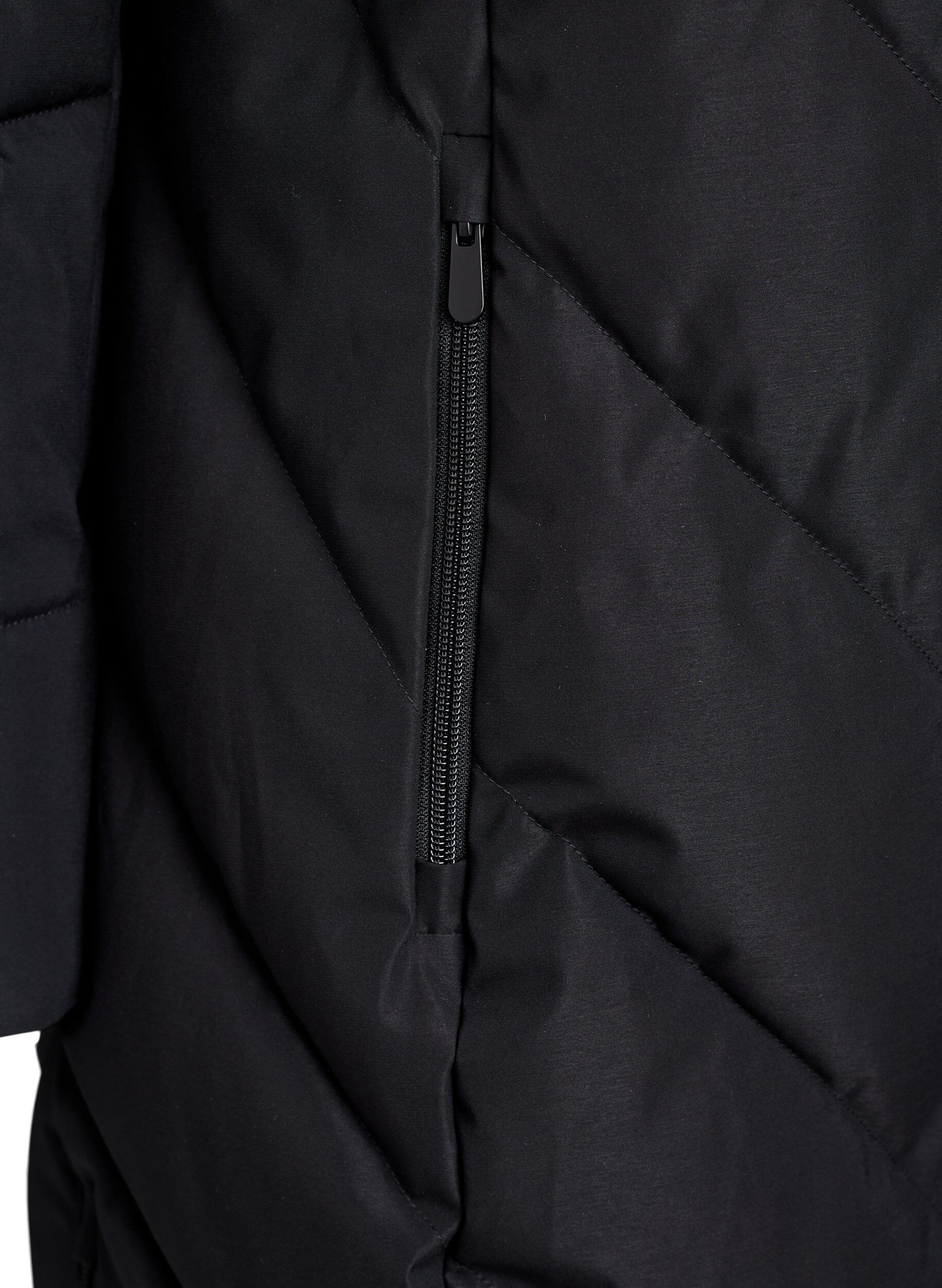 ZizziLanger Wintermantel mit Hakenverschl&uuml;ssen und Kunstfellkragen, Schwarz, Packshot image number 3