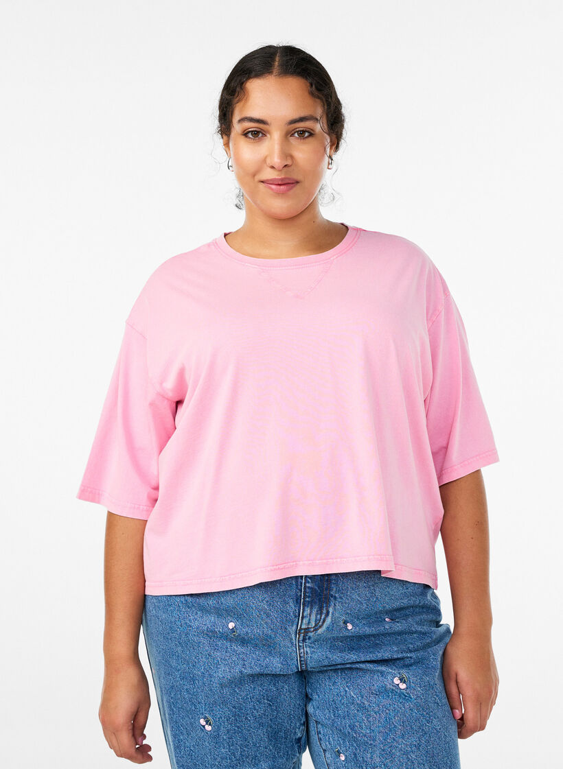 Boxy T-Shirt aus Bio-Baumwolle., Pink, Model image number 0