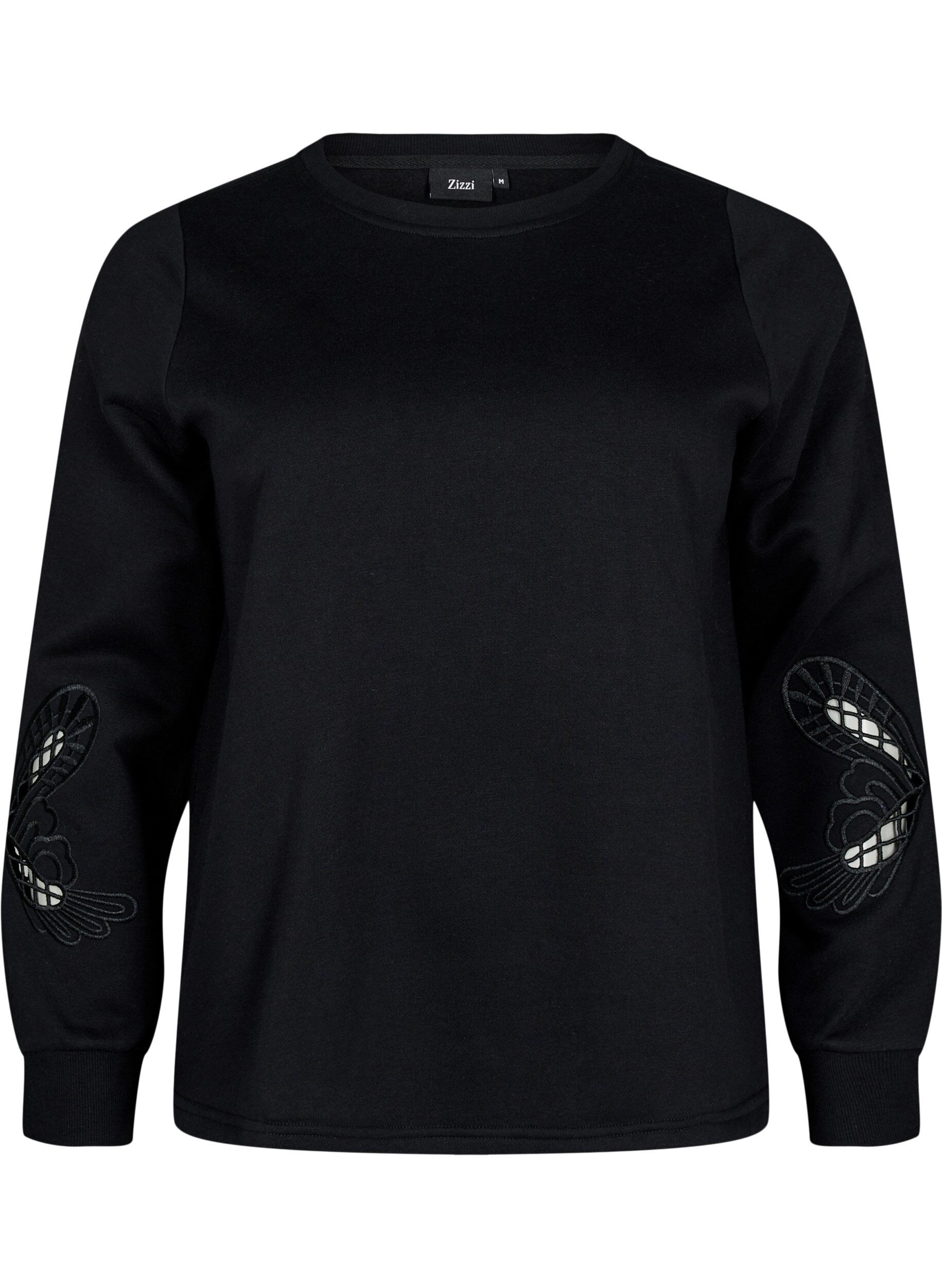 Zizzi Sweatshirt mit aufgestickten Cut-Outs, Black, Packshot image number 0