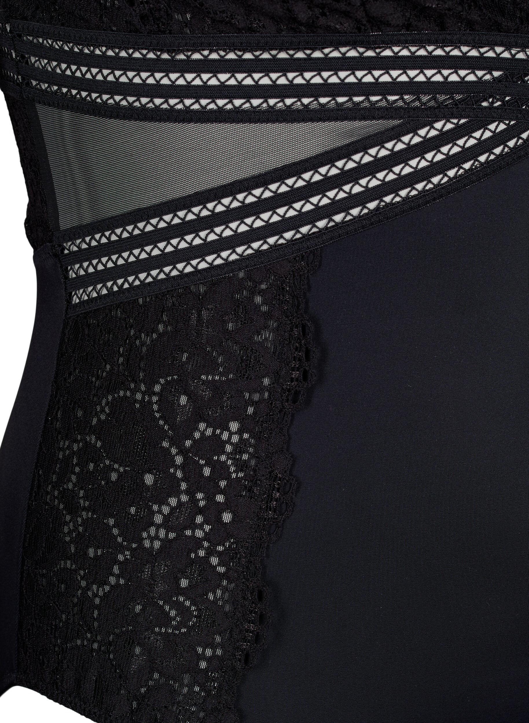 Zizzi Bodystocking mit Spitze und Aussparungen, Black, Packshot image number 3