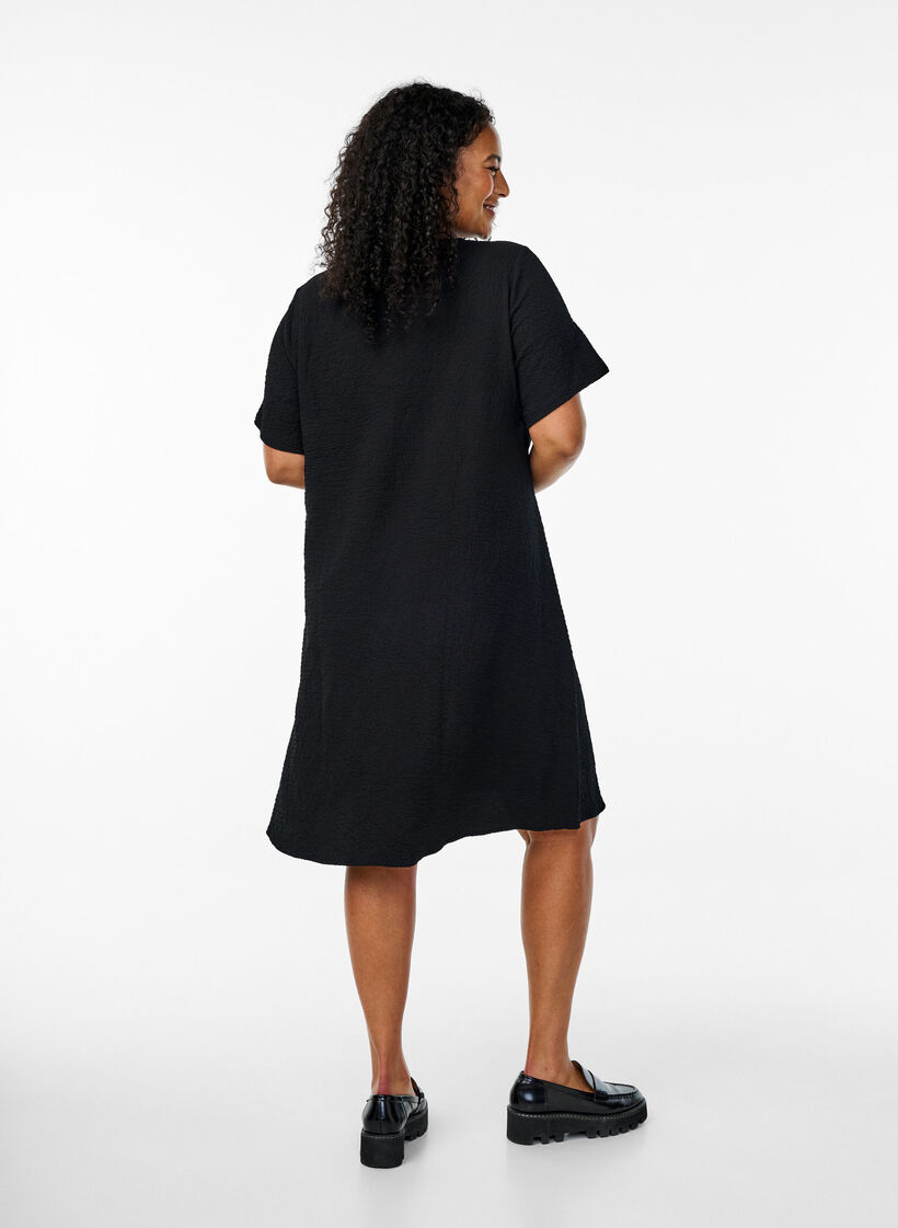Kleid mit kurzen &Auml;rmeln und V-Ausschnitt, Schwarz, Model image number 2