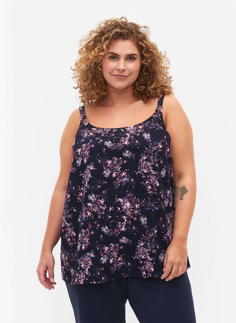 FLASH - Top mit Print, Navy Rose Flower, Model image number 0
