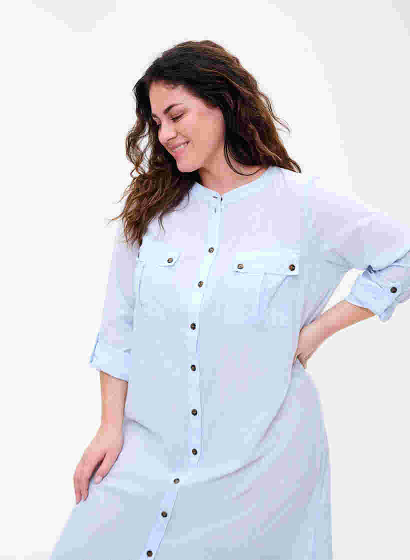 Langes gestreiftes Hemdkleid aus Baumwolle, Blue Stripe, Model image number 2