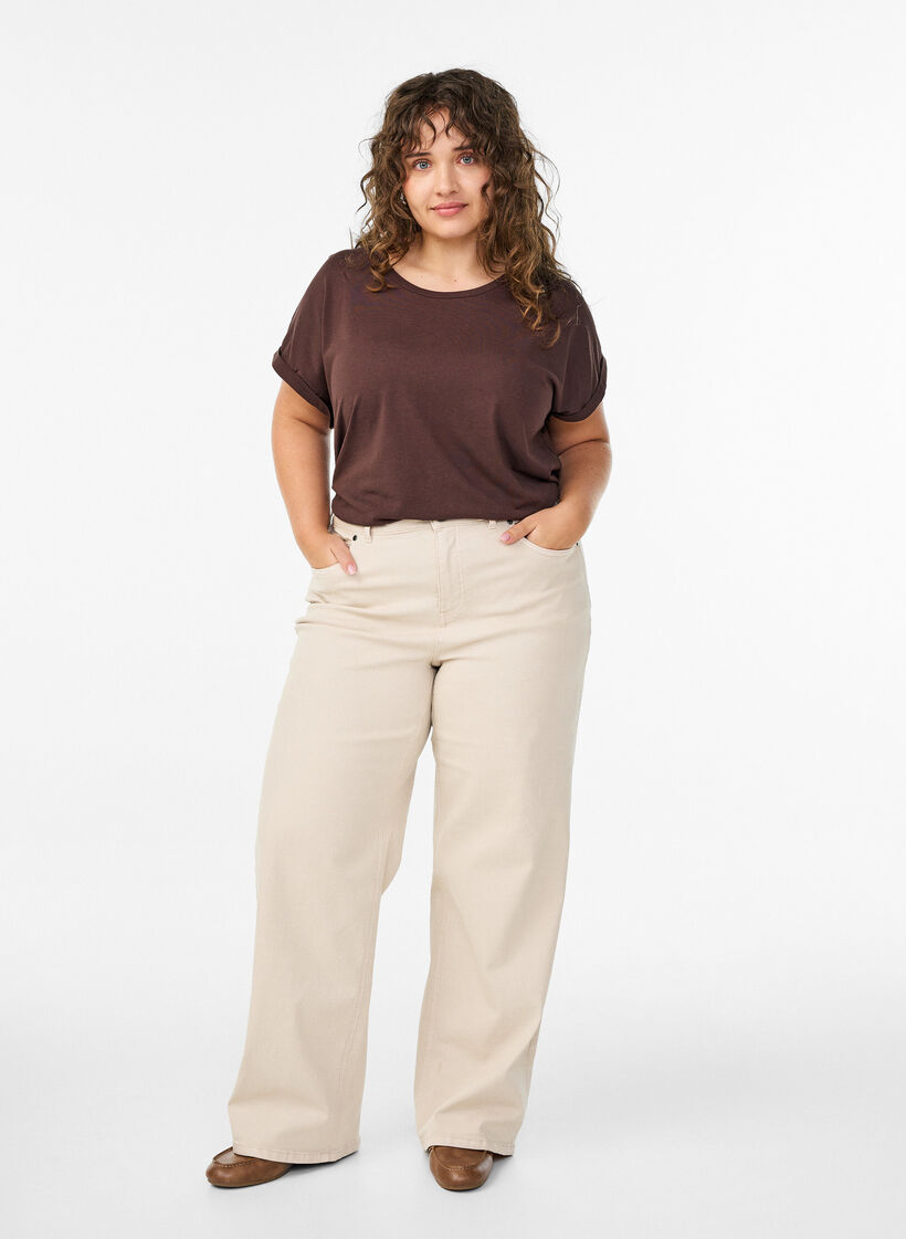 T-Shirt aus Baumwollmischung mit kurzen &Auml;rmeln, Braun, Model image number 1