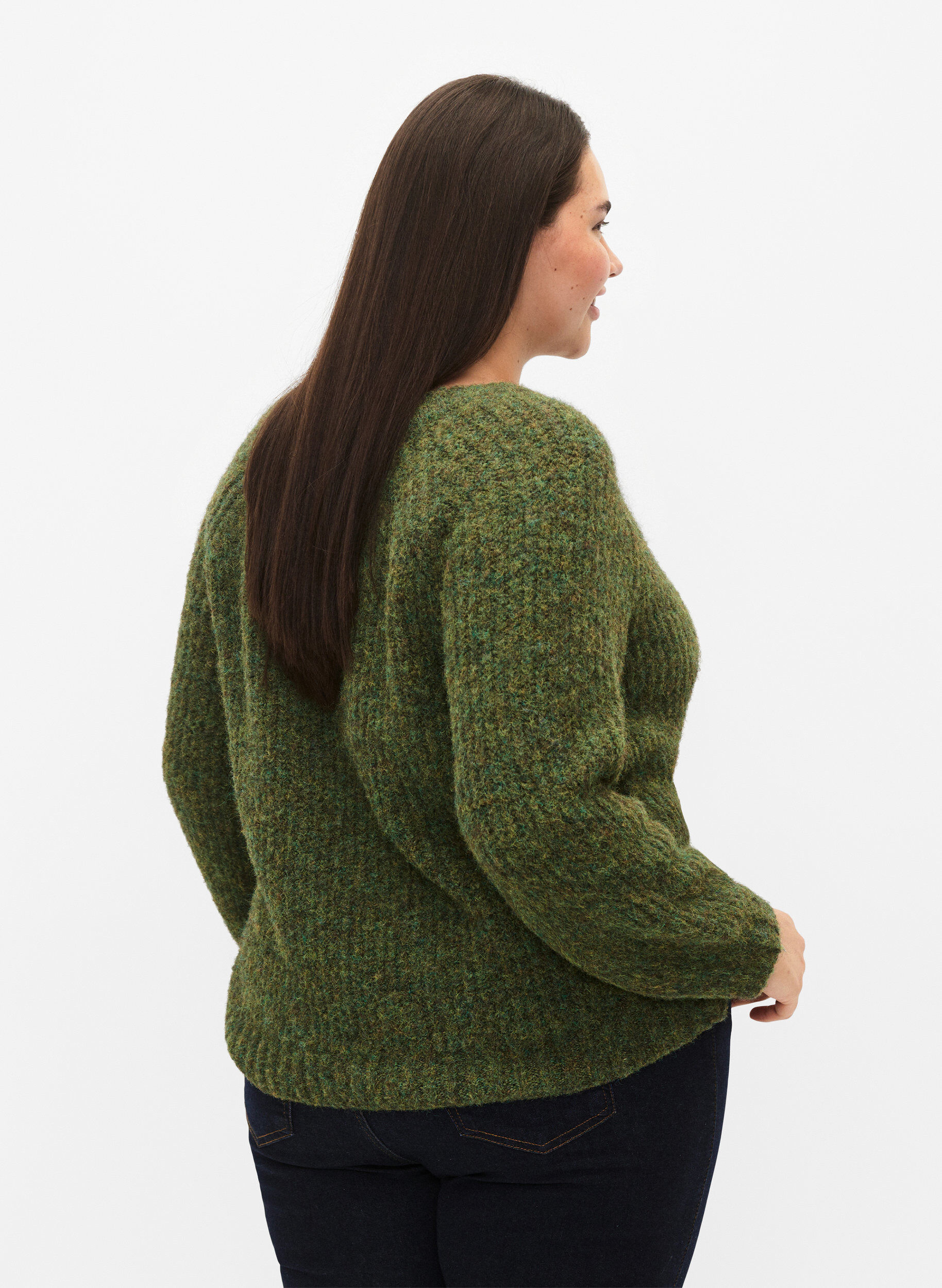 Zizzi Gestrickter Pullover mit Wolle und Raglan&auml;rmeln, Winter Moss, Model image number 1